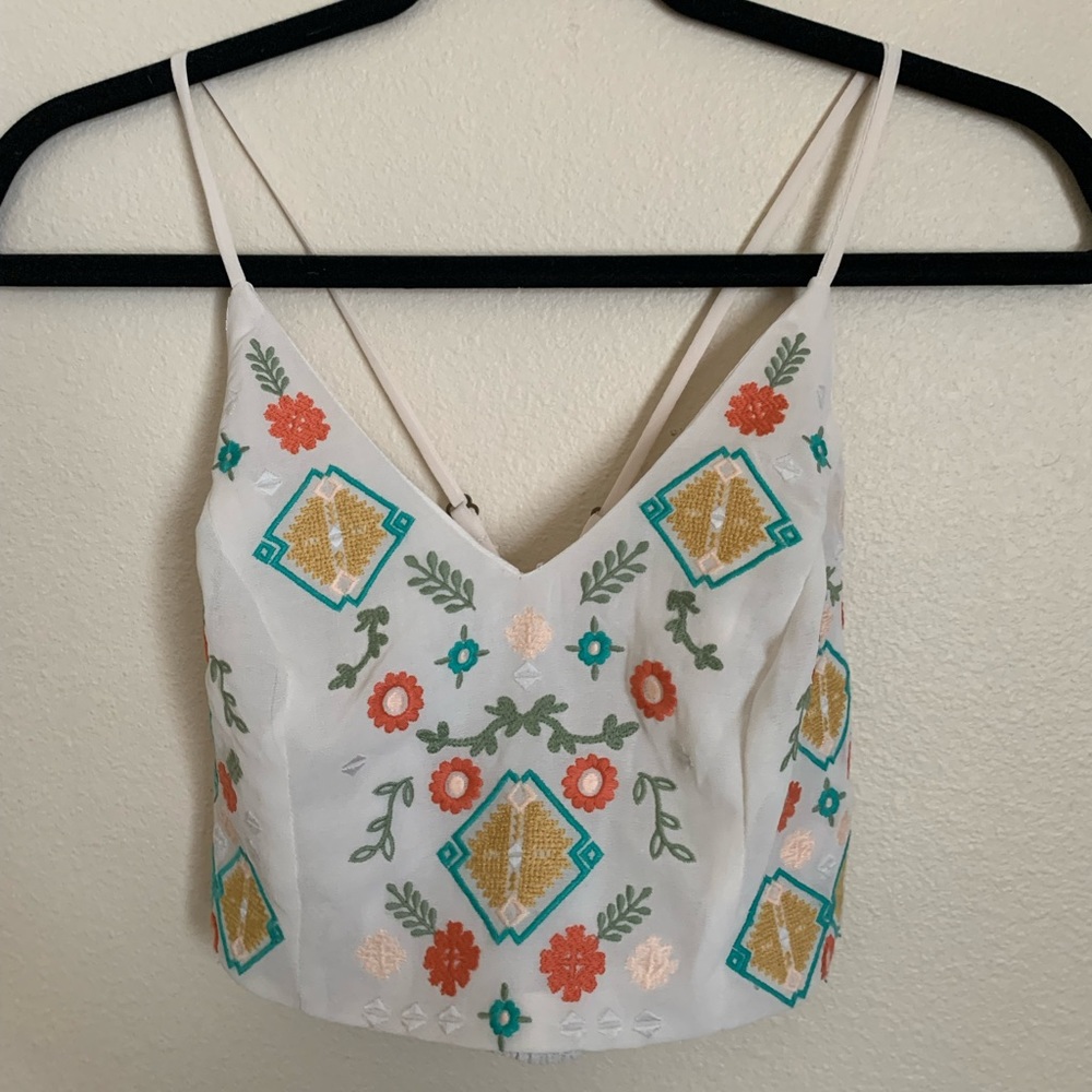 Embroidered cream crop